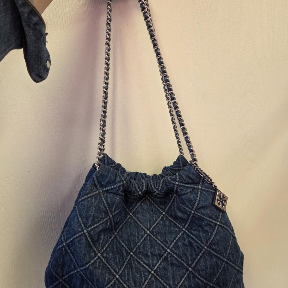 Tory BURCH Bllue Quilted Chain Shoulder Bag
